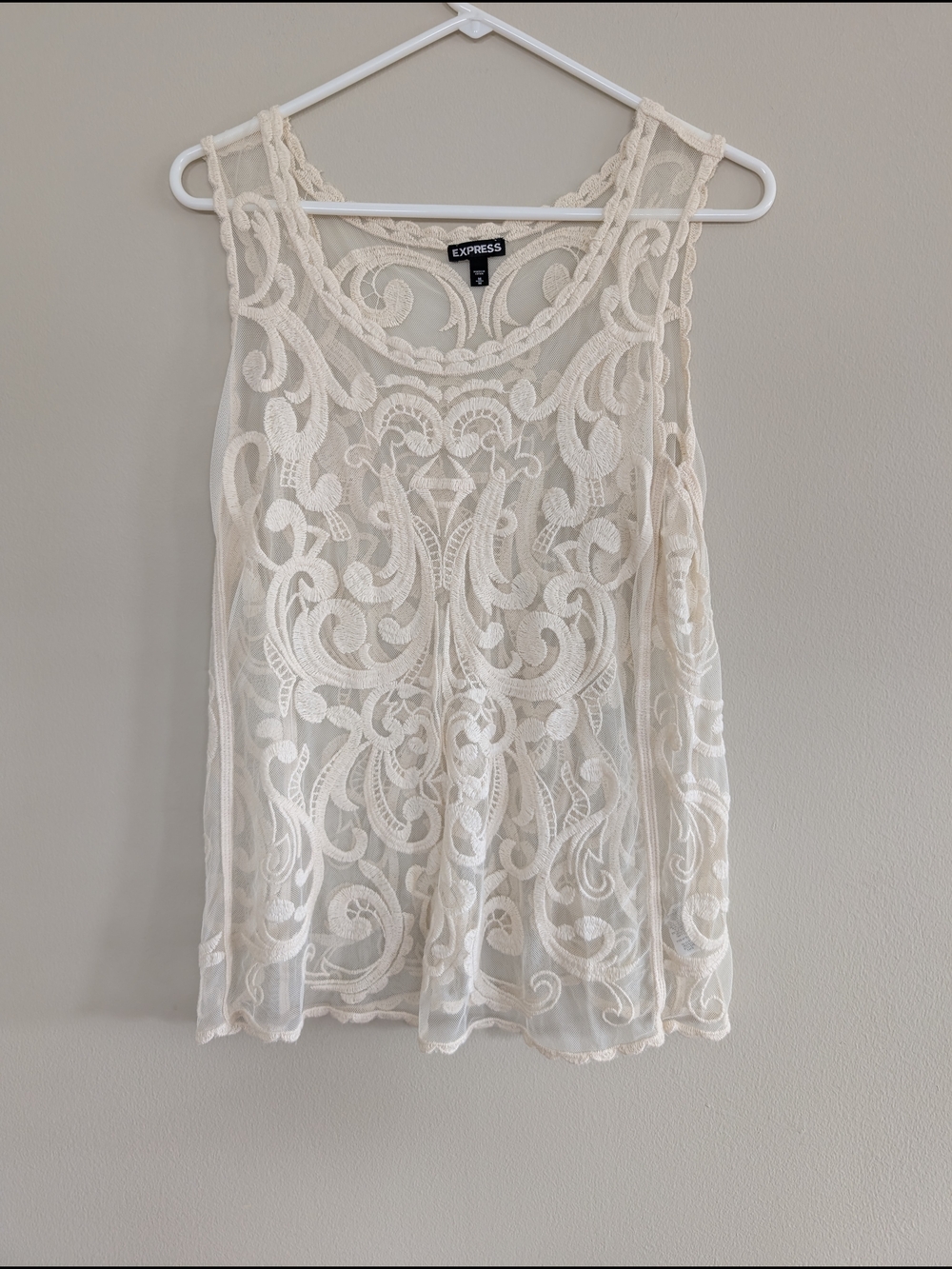 Express Women's Cream Lace Embroidered Sheer Tank Size M